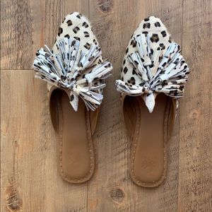 Faux calf hair mules